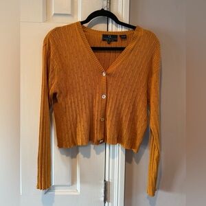 Carole Little 100% Silk Knit Mustard Button-Up Women’s Cardigan